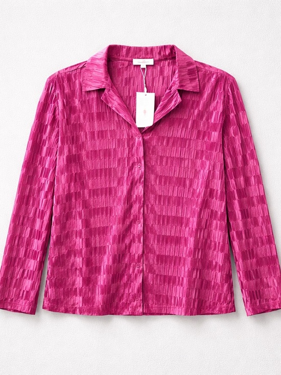 GeeGee Tops - Button-Down Textured Shirt in Fuchsia Pink